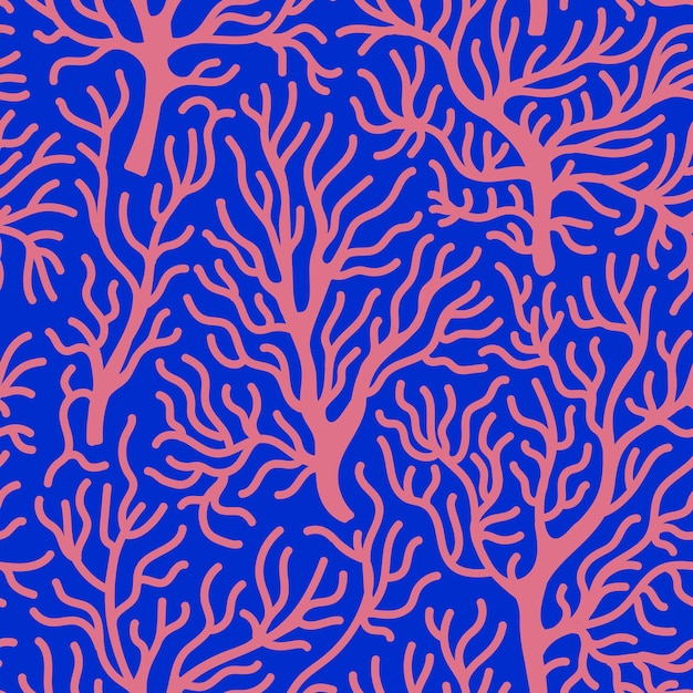 Vettore reticolo senza giunte astratto corallo di alghe vettoriali forme organiche minimaliste contemporanee matisse ispirato piani subacquei reef doodle sfondo acquario oceano e piante acquatiche di alghe marine