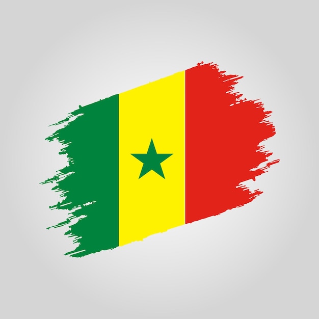 Vector Senegal vlag Penseelstreek met grunge achtergrond sjabloon