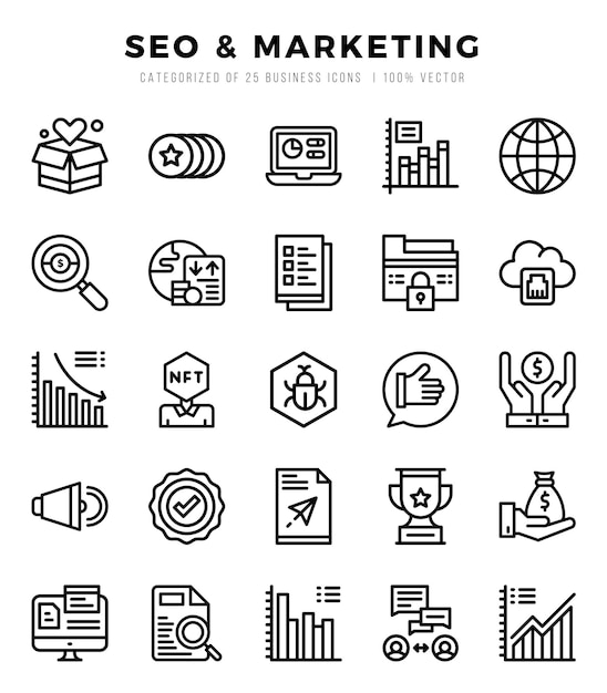 Vector SEO Marketing types icon set in Lineal style vector illustration