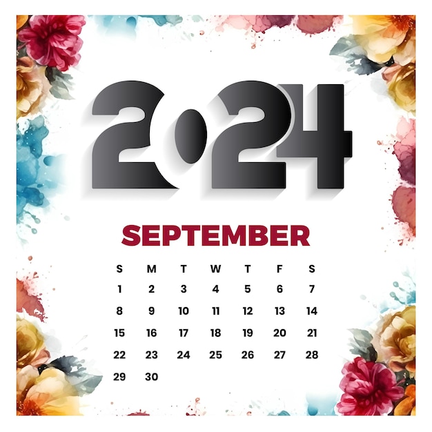 Premium Vector Vector september floral calendar 2024