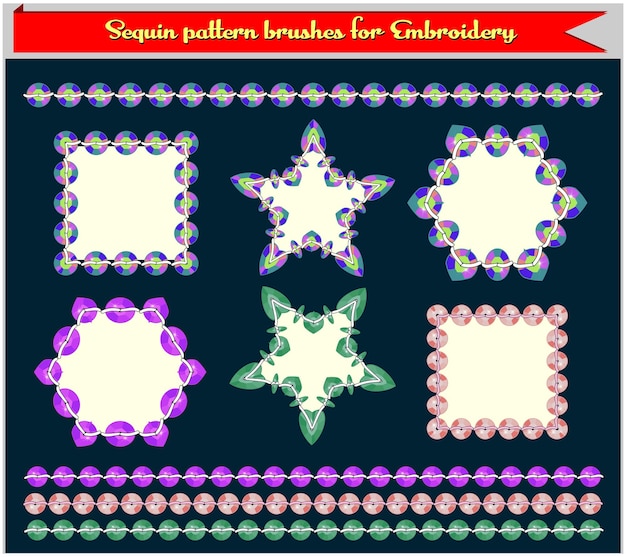 Vector Sequins pattern brush set for embroidery artwork