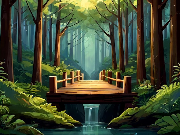 vector Serene forest bridge illustration isolated