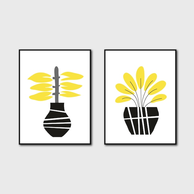 Vector set of 2 modern nordic style minimalist scandinavian botanical design for wall frame