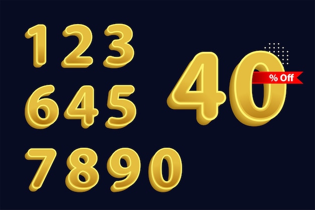 Vector set of 3d numbers with a golden theme