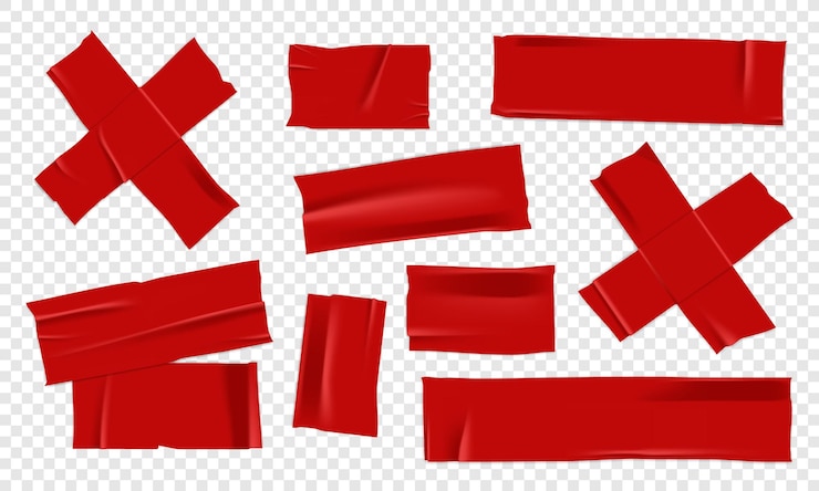 Vector vector set of 3d realistic red adhesive tape torn pieces of masking tape png duct tape