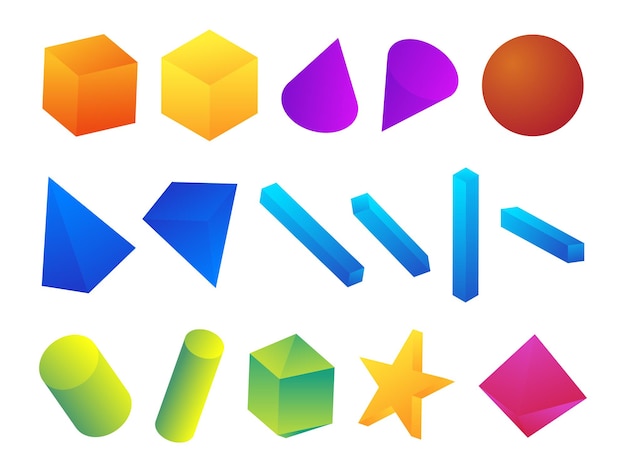 vector set of 3d shapes with gradient colors