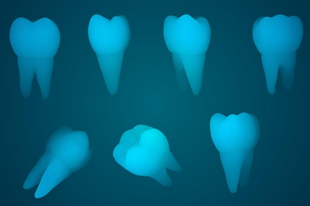 Vector set of 3d teeth for dental medicine on a blue background