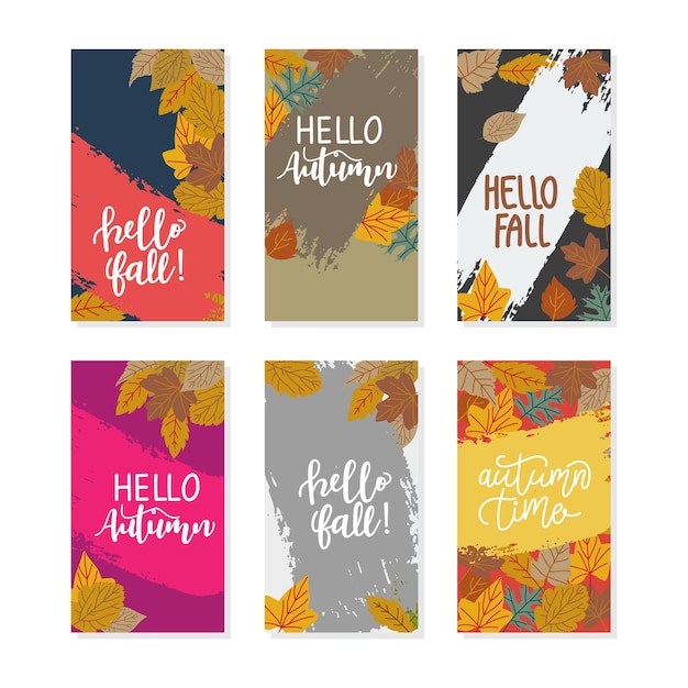 秋の明るい活気に満ちたバナー ポスター カバー デザイン テンプレート ソーシャル メディアの物語壁紙黄色とオレンジ色の葉と抽象的な背景バナーのベクトルを設定