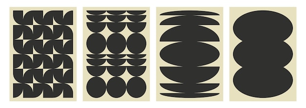 90년대 브루탈리즘 스타일의 기하학적 모양의 배경으로 추상적인 단색 포스터의 터 세트