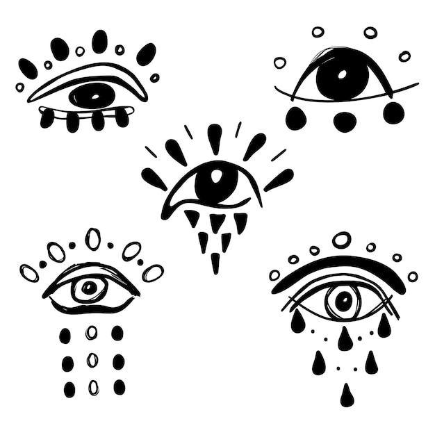 Vector vector set of abstract mystic eyes magic view doodle sketch