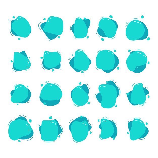 Vector vector set of abstract organic amoebas liquid base forms of blue color asymmetric spots