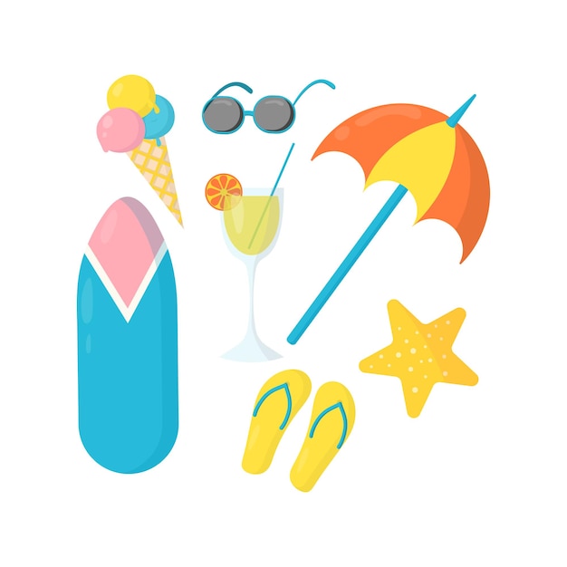 Vector set of accessories for summer holidays