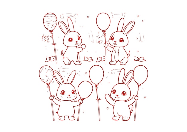 Vector a set of adorable bunny celebrating party sticker cartoon