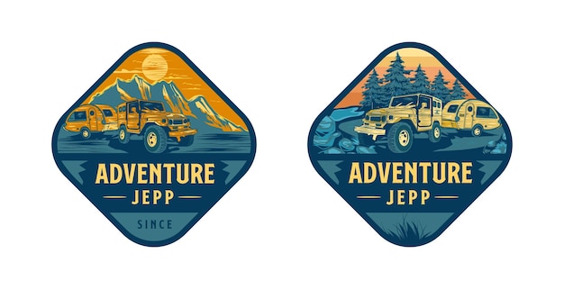 vector set of adventur logo adventure in nature and rugged mountains