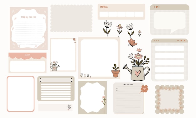 Vector set of aesthetic cute planner stickers sticky notes notepad and memo pad