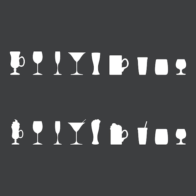 Vector set of alcohol drinking glass silhouettes