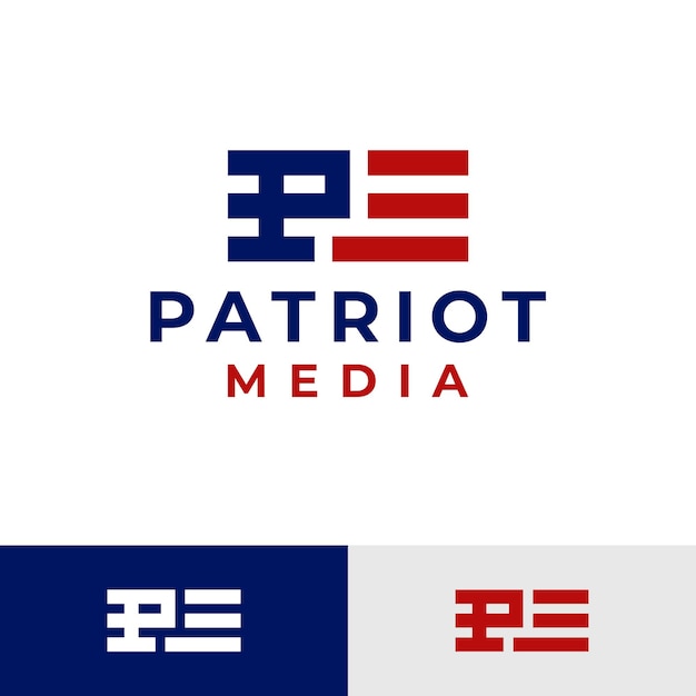 Векторный набор американского флага с буквой P Icon Logo Template