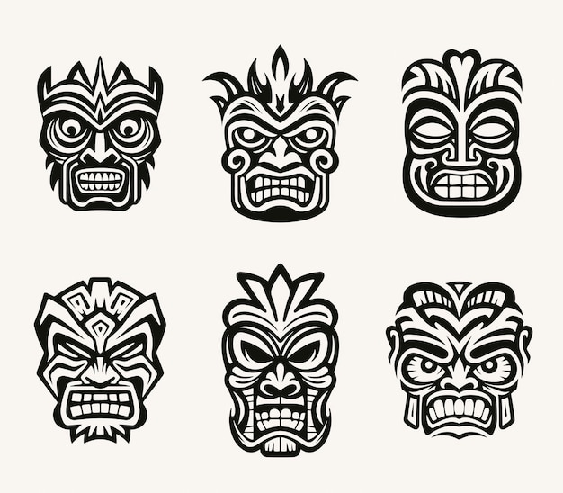 Vector vector set of ancient tribal masks indian aztec african mayan historic tribal illustrations