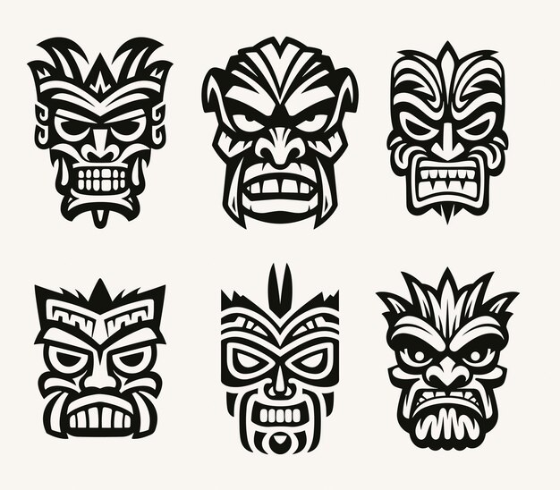 Vector vector set of ancient tribal masks indian aztec african mayan historic tribal illustrations