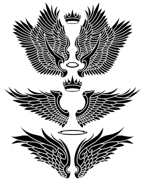 vector set of angel wings tribal tattoo