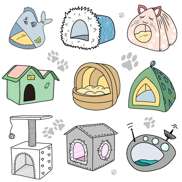 Vector set of animal houses in cartoon stylebarkitecture on a white background