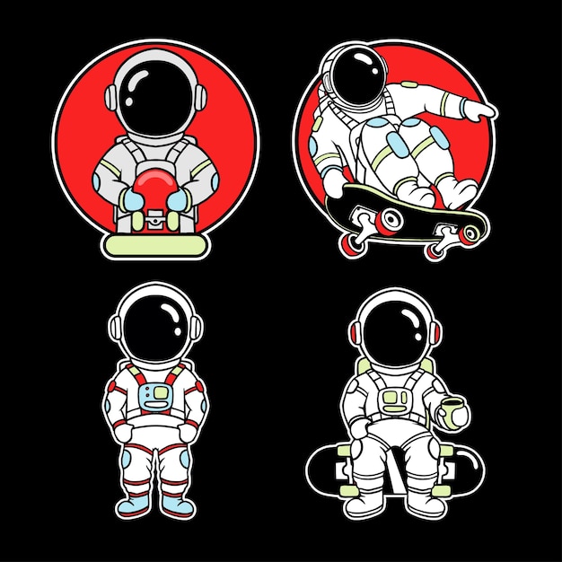 Vector vector set astronaut skate sticker design