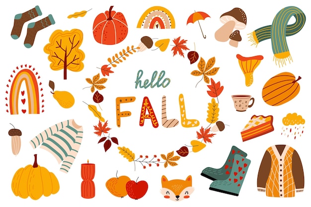 Vector vector set of autumn elements autumn seasonollection of fall elements for scrapbooking poster