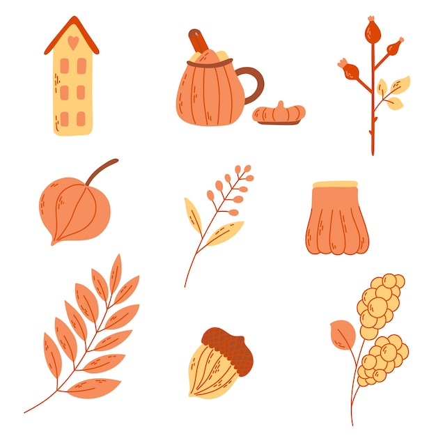 Vector vector set of autumn icons. collection of fall season elements