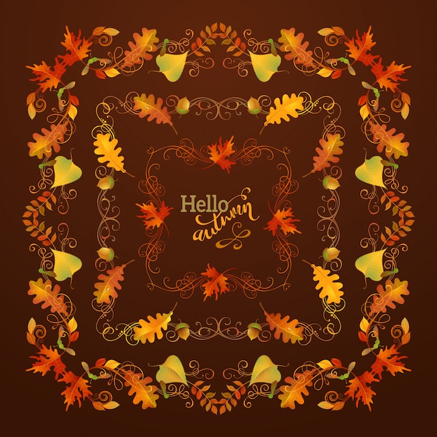 Vector set of autumn leaves frames