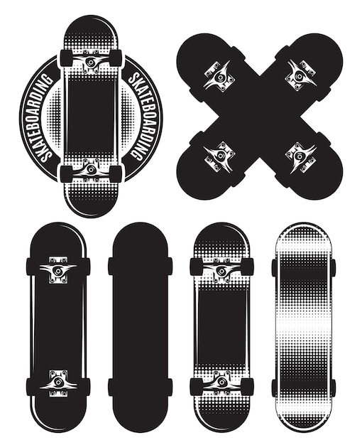 Vector set of badge design elements with skateboards