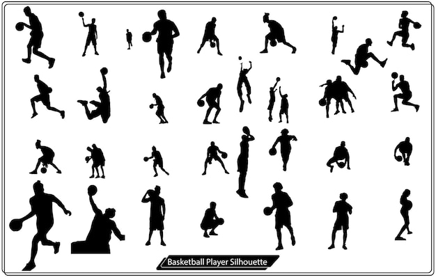 Vector vector set of basketball players silhouettes,vector silhouettes of basketball