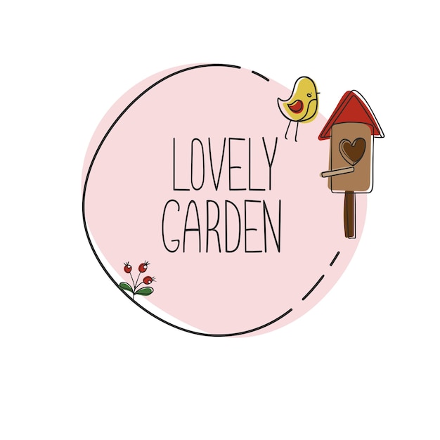 Vector set of birdhouse with a heart and a small yellow bird in a cartoon, hand-drawn style.