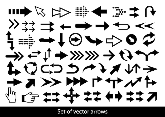 Векторный набор черных стрелок на белом фоне