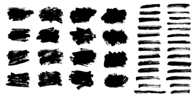 Vector set black brush texture on white background