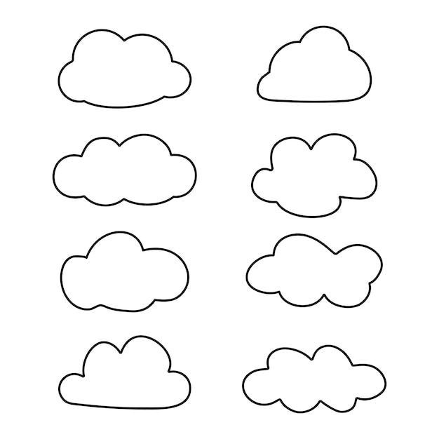 Vector vector set of black contour clouds isolated on white background