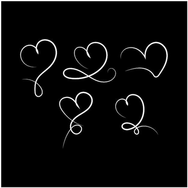 Векторный набор черных рисованной петли сердец