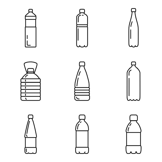 Vector Set of Black Outline Plastic Bottle Icons