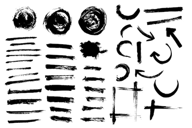 Vector set black paint brush stroke Black grunge texture brush