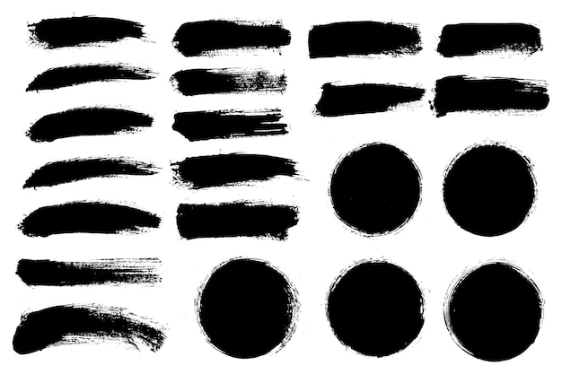 Vector vector set of black paint ink brish stroke dirty element