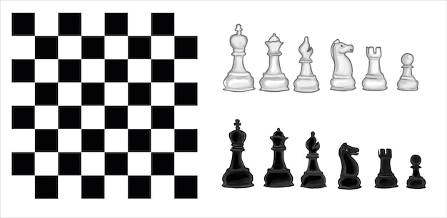 Vector set of black sketch chess pieces. full chess figures collection.