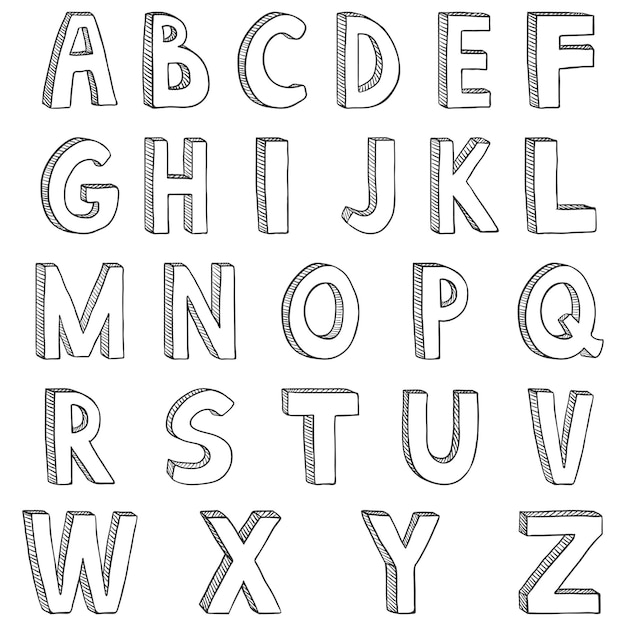 Vector Set of Black Sketch English Alphabet Letters Hand Drawn Doodle Type Font