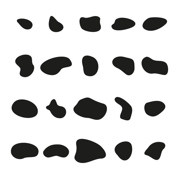 Vector set of black and white ink splash blots and brush strokes isolated on the white background