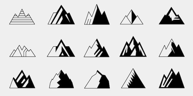 黒と白の山のシルエットのベクトルセット 岩の山の背景の境界