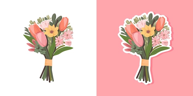 Vector set bloemen boeket Zomer lente boeket sticker geïsoleerde vrouw bloemen cadeau tulpen