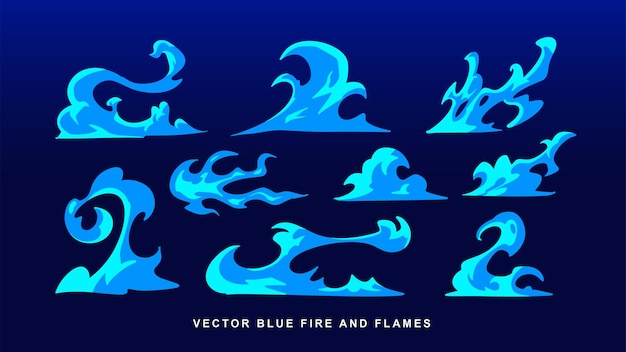 Vector vector set blue fire and flames