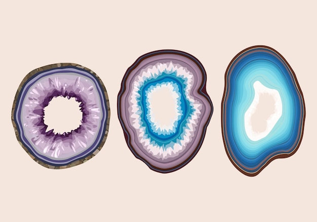 Vector vector set of blue and violet geode slices