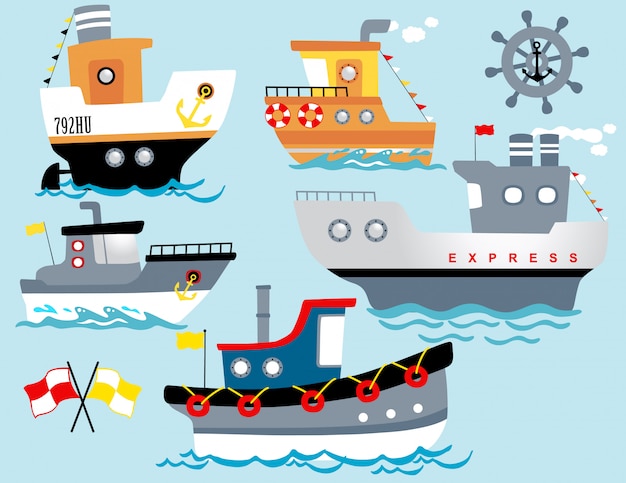 Vector vector set of boat cartoon with sailing equipment