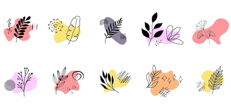 Vector vector set botanische vectorelement hand getekende illustratie geïsoleerd op abstracte vorm