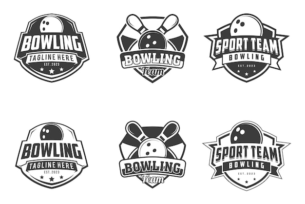 vector set bowling badge logo's emblemen set collectie en ontwerp elementen zwart-wit stijl