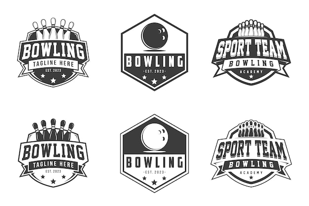 vector set of bowling badge logos emblems set collection and design elements monochrome style